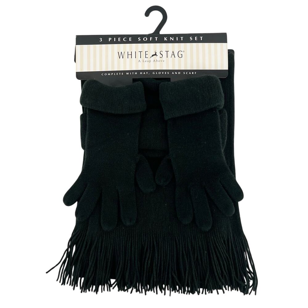 Black Gloves Scarf Hat Accessory Set White Stag New NWT